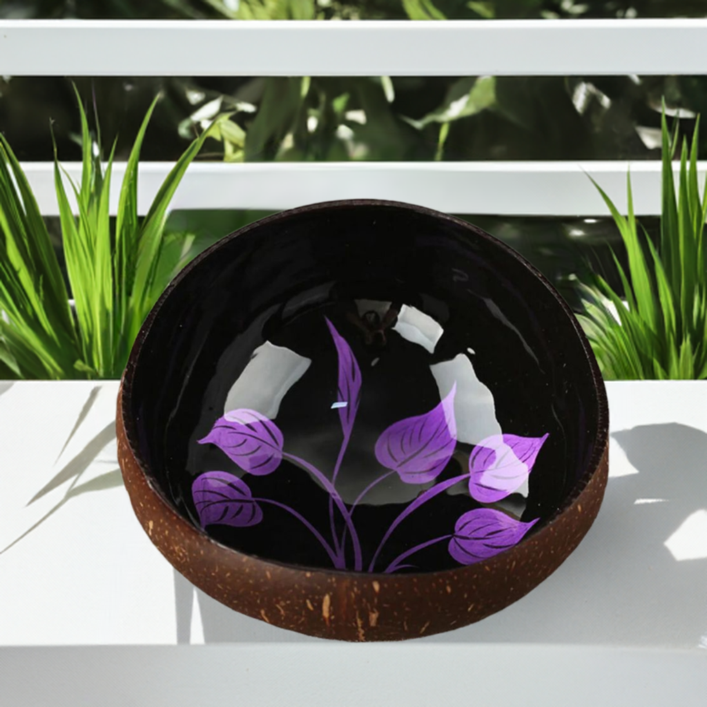 Eco-Friendly Coconut Shell Bowl with Leaf Design - Natural Storage - Zanlana Magnesium